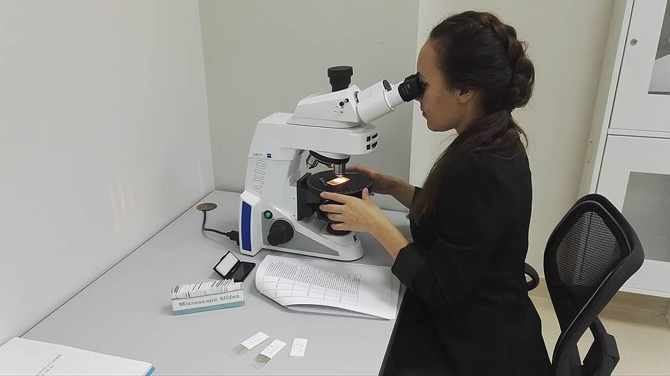 Микроскопическое изучение образца горной породы специалистами «РН-КрасноярскНИПИнефть»