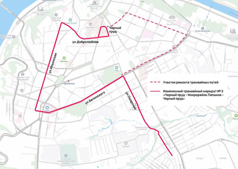Схема замены трамвайных путей на городском кольце в Нижнем Новгороде