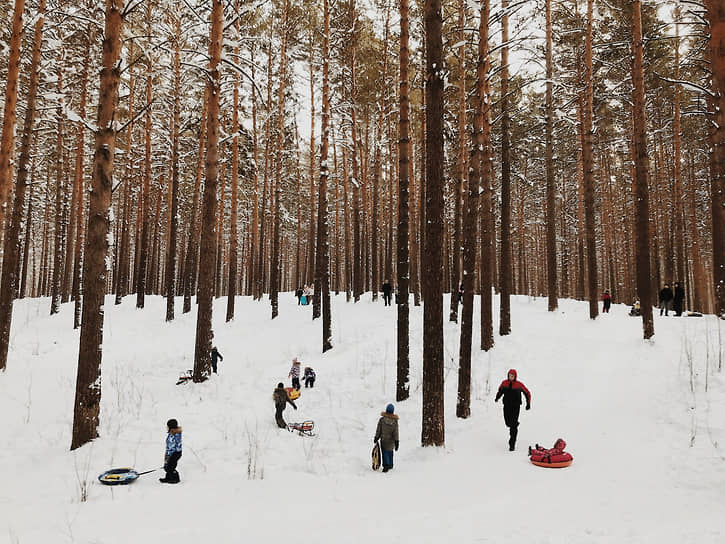 Виды новосибирского Академгородка. Жители Академгородка гуляют во время январских праздников