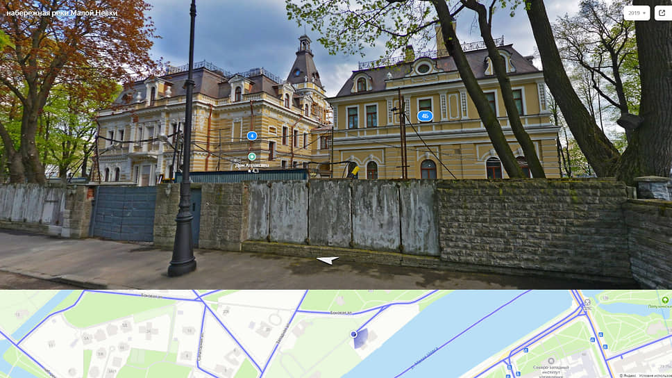 Скриншот с ресурса Яндекс-карты. "Дача Леоновой" на Каменном острове (набережная Малой Невки, 4)