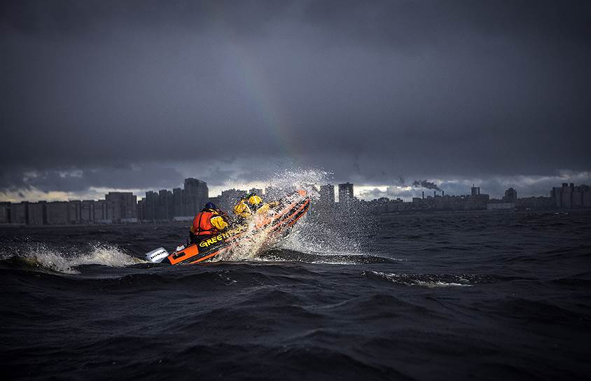 Лодка экологической организации Greenpeace (Гринпис) в Финском заливе