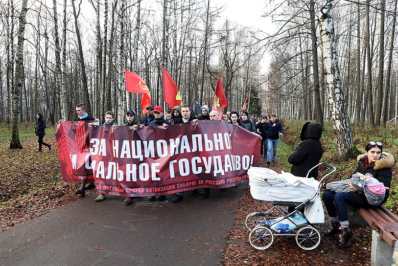 Участники Русского Марша «За национальное и социальное государство» в Удельном парке