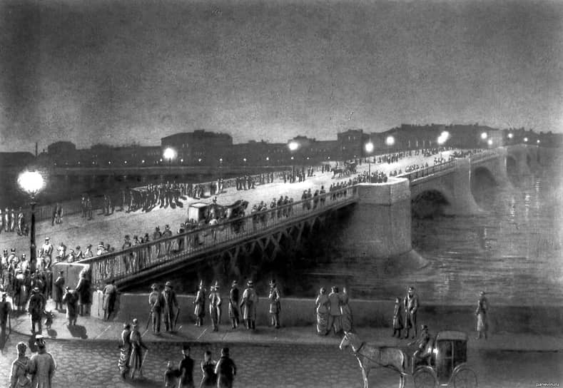 1879 г. Литейный мост, освещенный фонарями Яблочкова