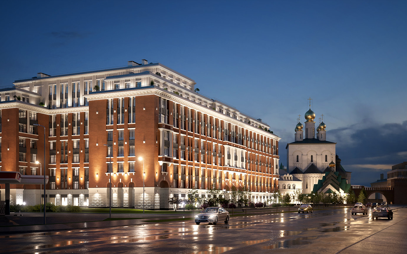 Дом «МИРЪ» замыкает полукольцо новой площади, сложившейся вокруг Феодоровского собора