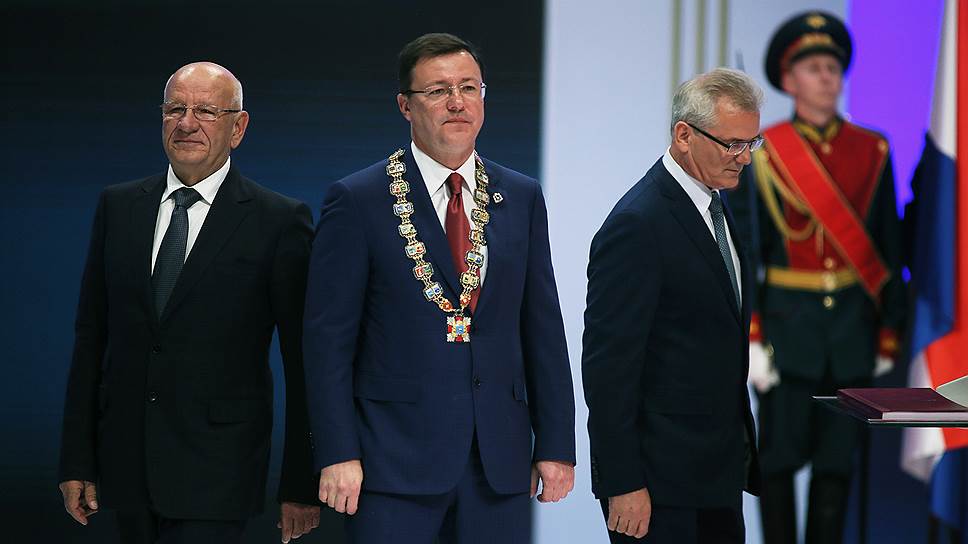 Дмитрий Азаров вместе с губернатором Оренбургской области Юрием Бергом и губернатором Пензенской области Юрий Белозерцев