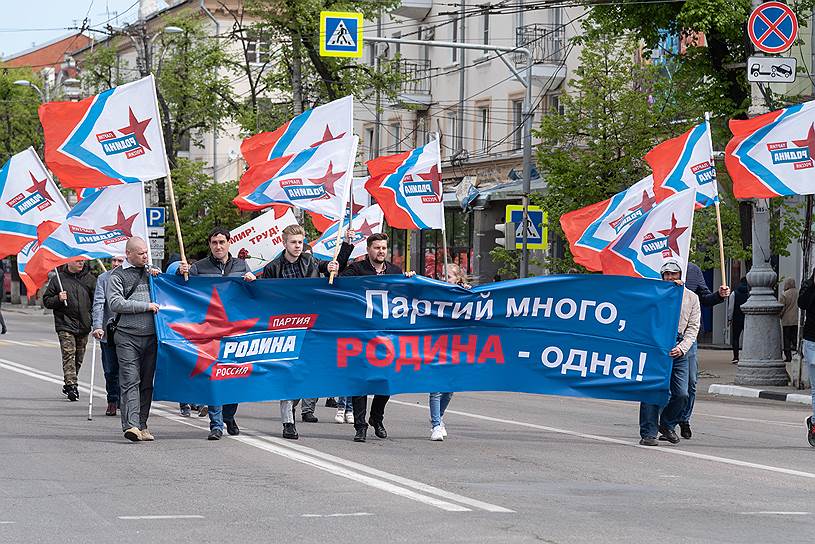 Члены партии «Родина» на первомайском шествии в Воронеже.