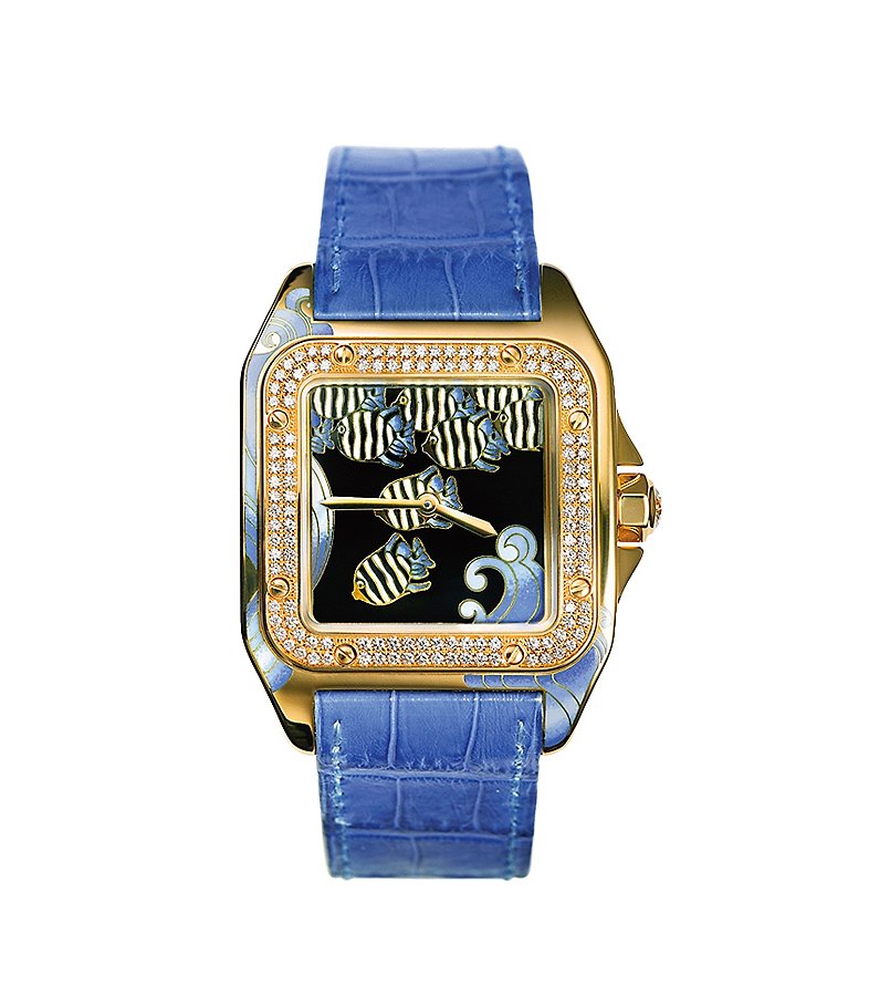 Часы Cartier Santos 100 D&#39;Art &quot;рыбки&quot;