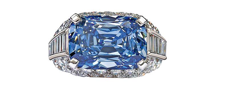 Кольцо с уникальным темно-голубым бриллиантом весом 5,30 карата продано на Bonhams в апреле 2013 года за $9 470 549 
