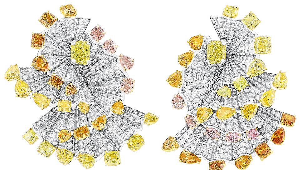 Серьги Verticale Plissee Diamant Jaune, золото, бриллианты 
