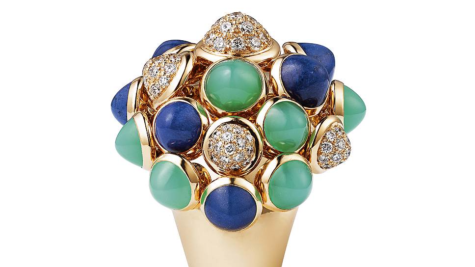 Кольцо Paris Nouvelle Vague, золото, бриллианты, хризопразы, ляпис-лазурь, Cartier 
