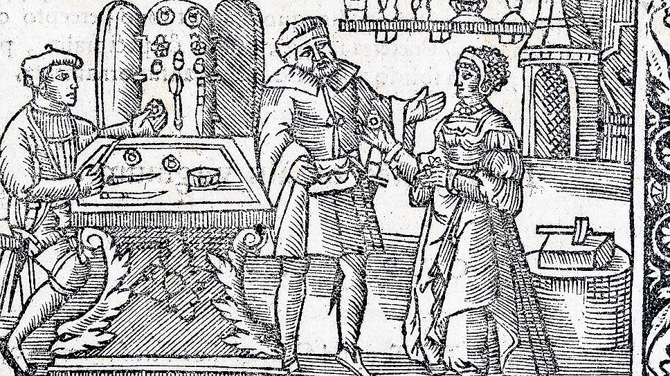 &quot;Ювелирная лавка&quot;. Гравюра из книги &quot;Olaus Magnus Historia de Gentibus Septentrionalibus&quot;, 1555 год
