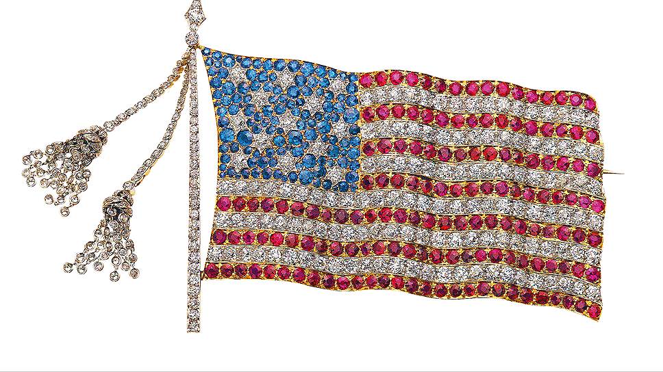 Tiffany &amp; Co. Брошь &quot;Американский флаг&quot;, платина, бриллианты, рубины, сапфиры, 1900 
