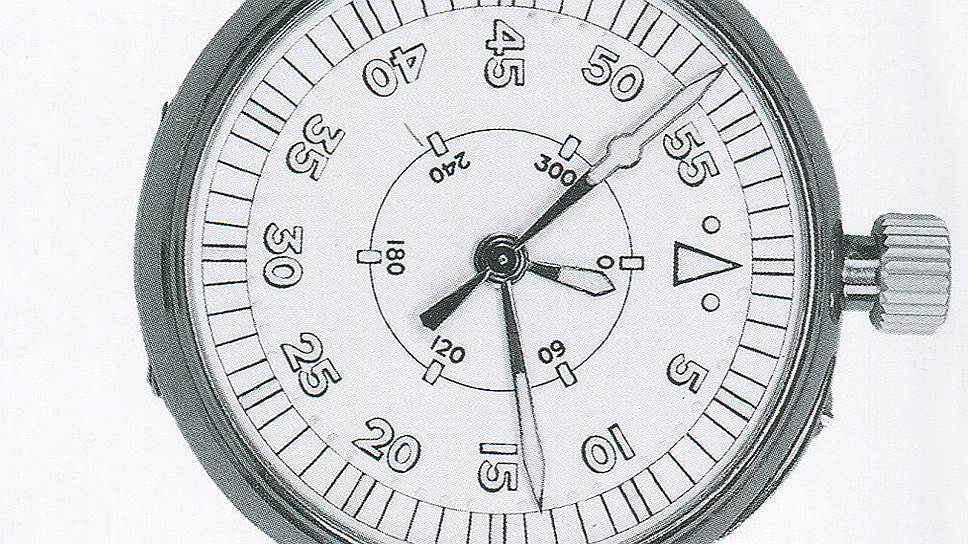 Авиационные часы с точкой 0 на отметке &quot;3 часа&quot; светящимися цифрами и стрелками, 1938 
