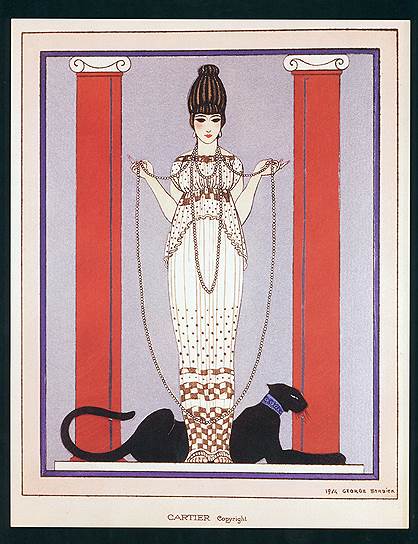 Акварель Жоржа Барбье &quot;Женщина с пантерой&quot;, ставшая рекламой Cartier в 1914 году 
