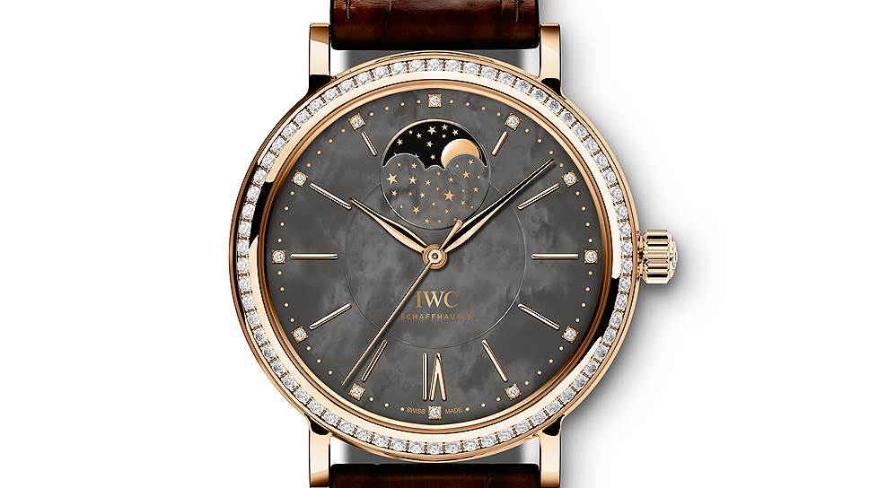 IWC Schaffhausen, часы Portofino Midsize Automatic Moon Phase, розовое золото, бриллианты 
