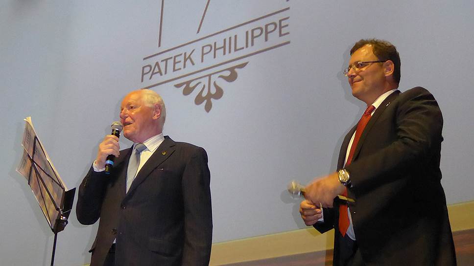 Филипп Стерн (слева) и его сын, нынешний президент Patek Philippe Тьери Стерн, на юбилейных торжествах, Женева, 13 октября 2014 года 
