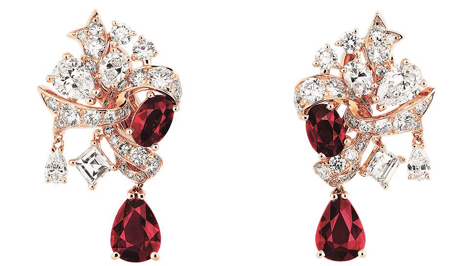 Серьги Ruban, розовое золото, бриллианты и рубины, Dior Haute Joaillerie 
