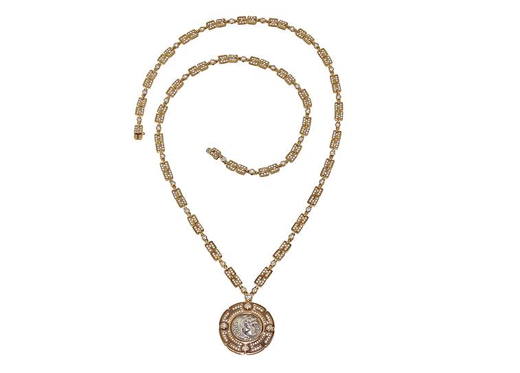 High Jewellery колье Monete, розовое золото, серебряная монета 336-323 годов до н. э., бриллианты, паве из бриллиантов