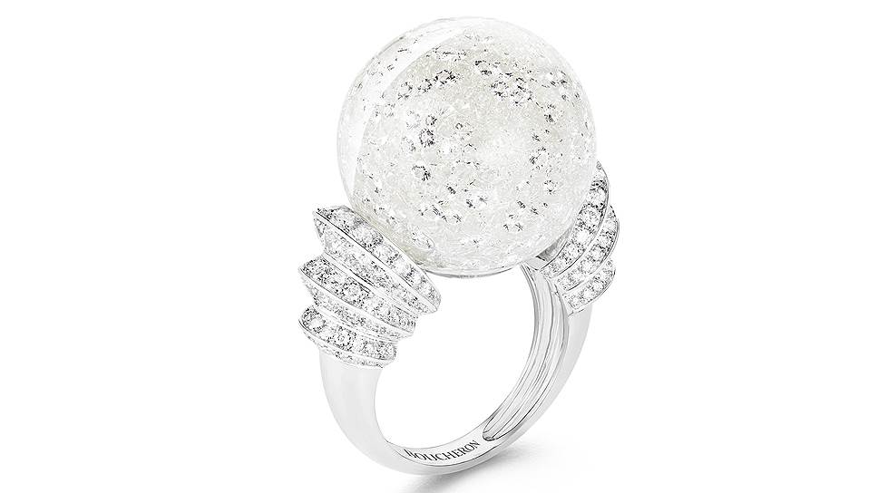 Кольцо Boule de Neige, белое золото, горный хрусталь, бриллианты 