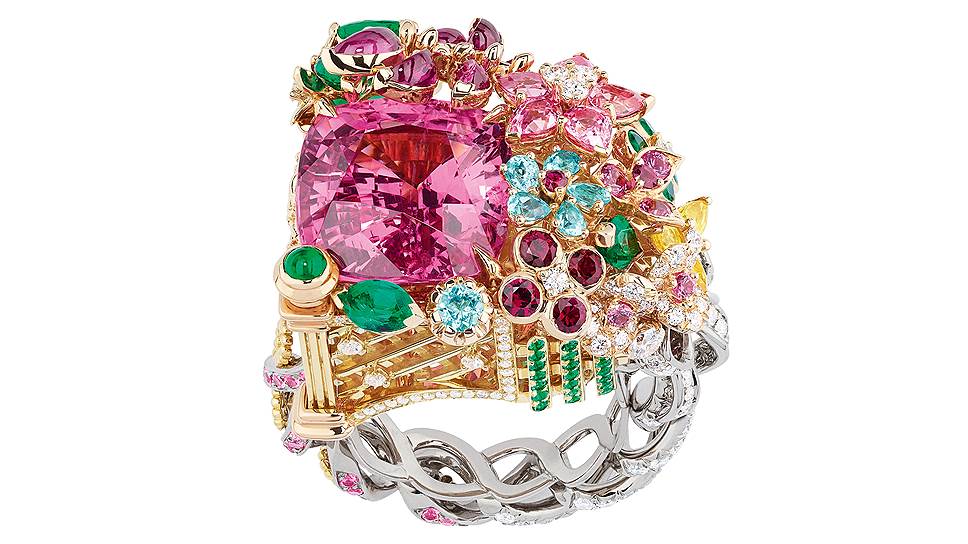 Кольцо Hameau de la Reine, белое, желтое и розовое золото, шпинели, сапфиры, изумруды, турмалины, рубины, бриллианты
