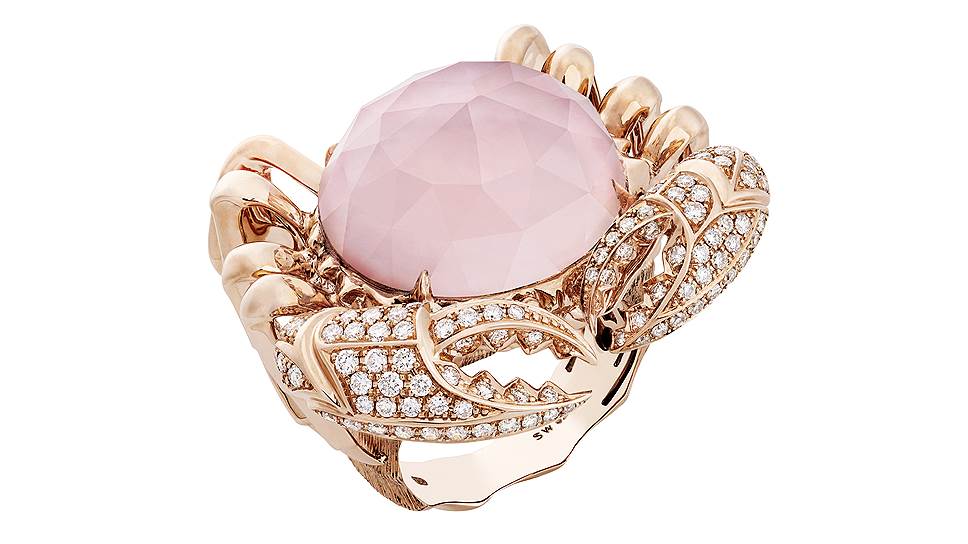 Кольцо Crab Crystal, розовое золото, розовый опал, бриллианты 
