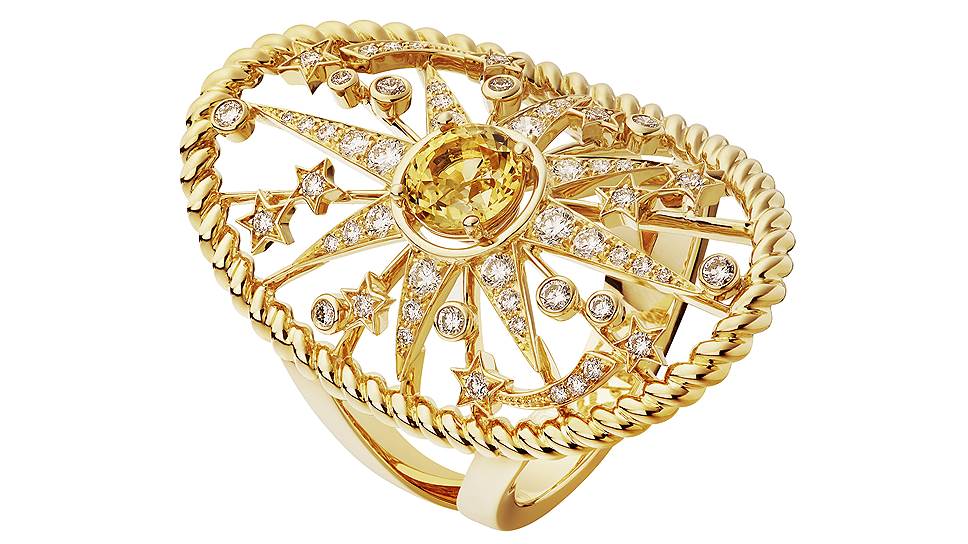 Кольцо Sailor Tattoo, желтое золото, сапфир, бриллианты 

