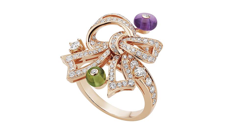 Bulgari, кольцо Fiocco, розовое золото, аметисты, хризолиты, бриллианты&lt;B> &lt;/B> 

