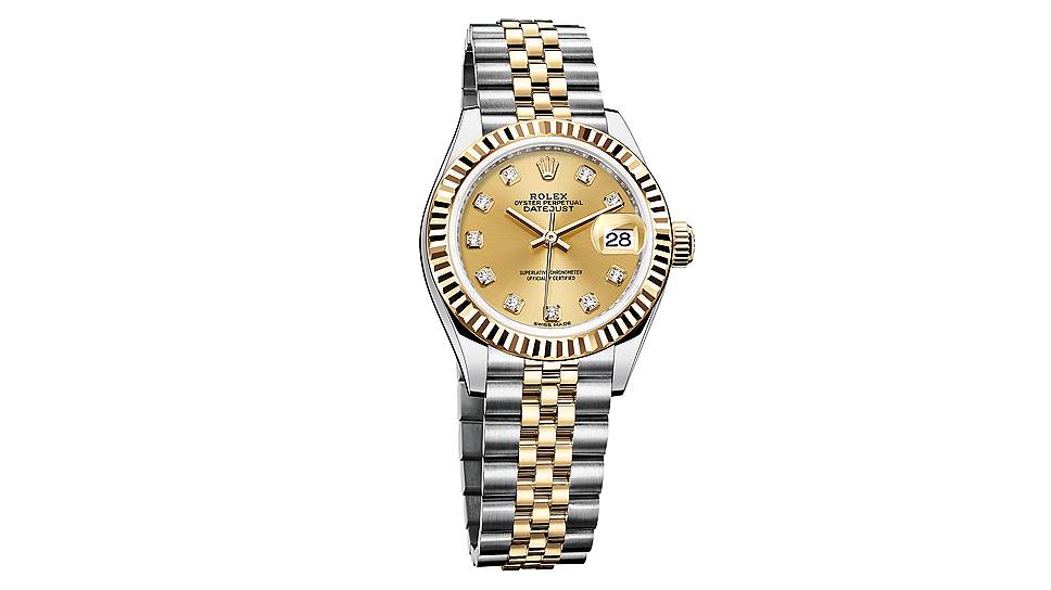 Часы Oyster Perpetual Datejust 28, сталь, желтое золото, бриллианты, Rolex 
