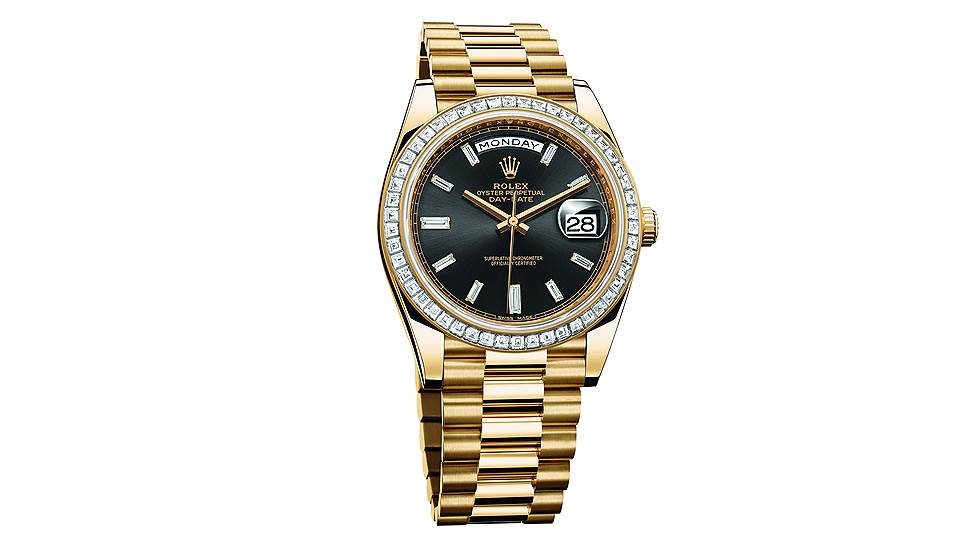 Часы Oyster Perpetual Day-Date 40, желтое золото, бриллианты, Rolex 
