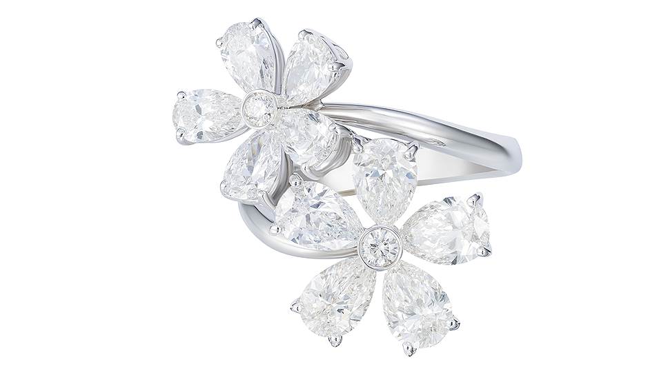 Кольцо Flower, белое золото, бриллианты 