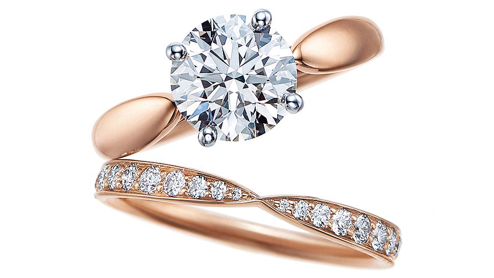 Помолвочное и обручальное кольца Harmony, розовое золото, бриллианты