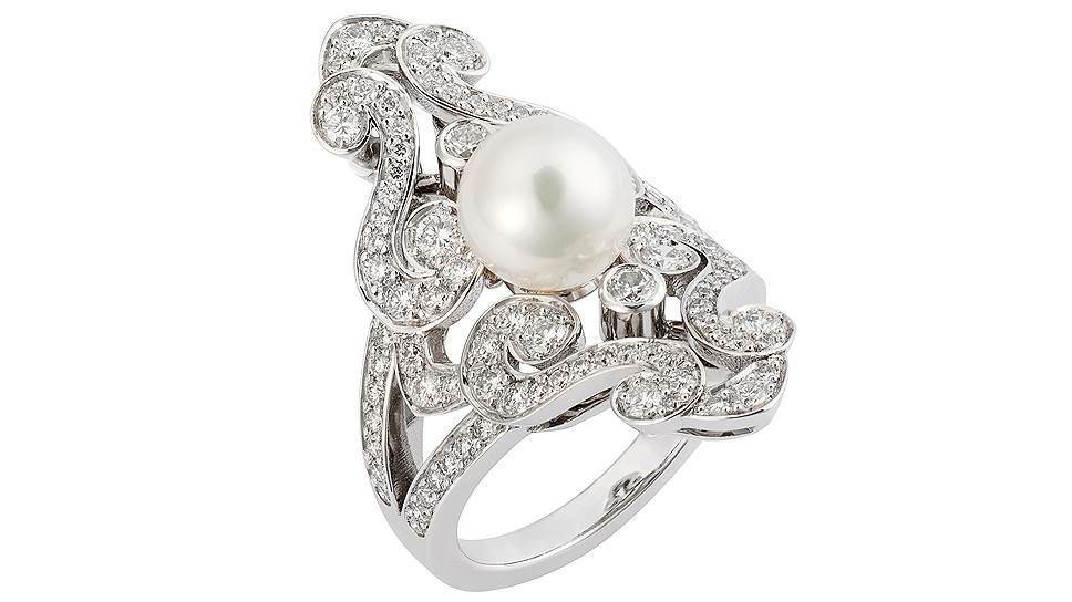 Кольцо Albemarle, белое золото, жемчуг, бриллианты 