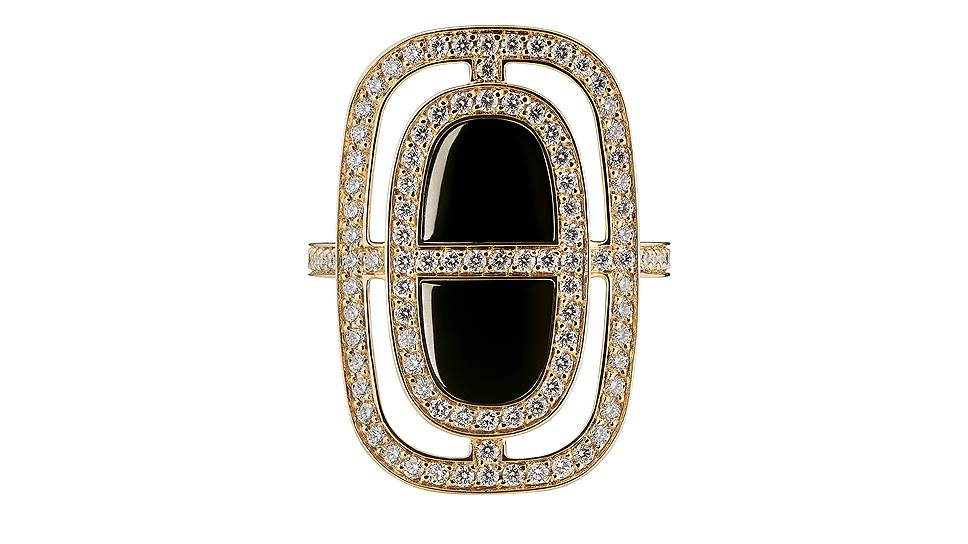 Hermes, кольцо Chaine d&#39;Ancre Lumiere, розовое золото, оникс, бриллианты