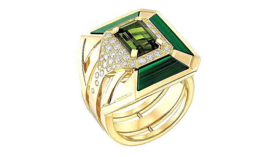 Кольцо My Green, желтое золото, турмалины, малахит, бриллианты 
