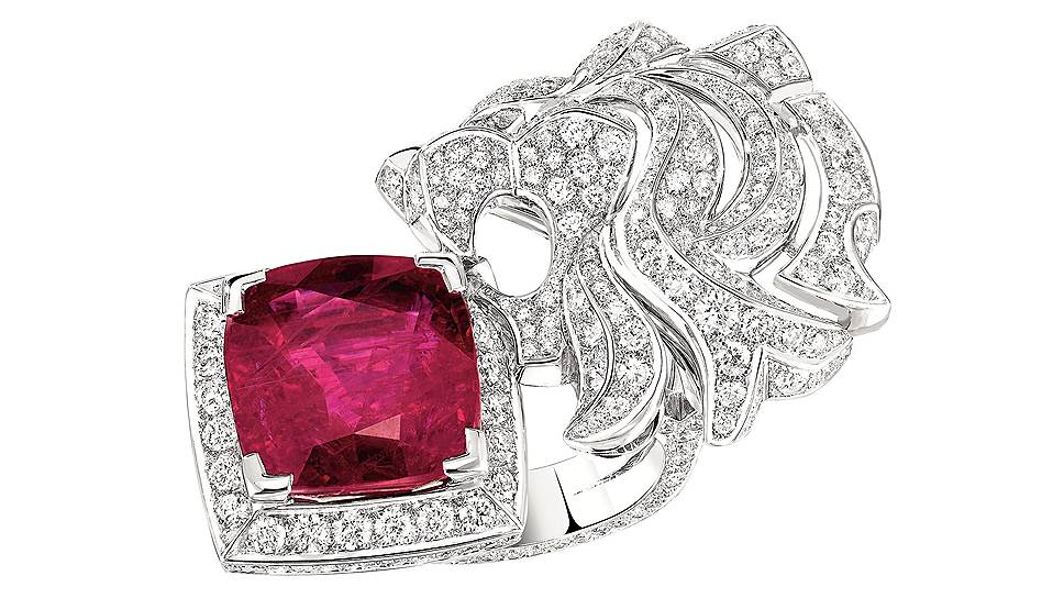 Chanel, кольцо Lion Birman, белое золото, рубин (8,7 карата), бриллианты