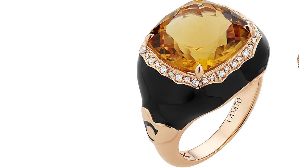 Casato, кольцо Venus, розовое золото, эмаль, цитрин, бриллианты