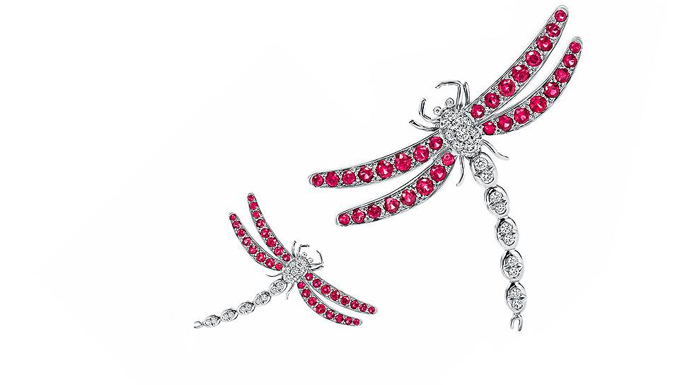 Tiffany &amp; Co, броши Enchant Dragonfly, платина, рубины, бриллианты