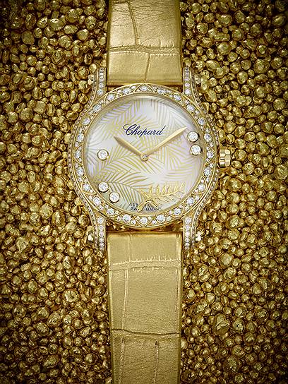 Часы Happy Palm, желтое золото Fairmined, бриллианты, перламутровый циферблат 

