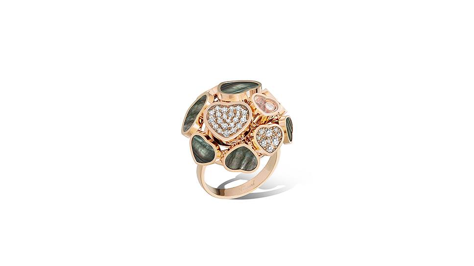 Chopard Happy Hearts. Кольцо из розового золота с таитянским перламутром и бриллиантами