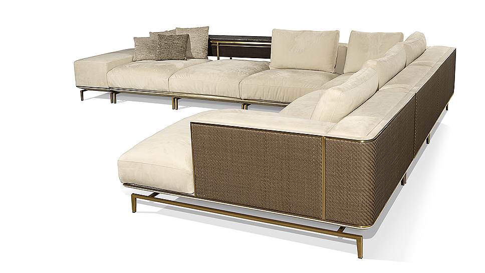 Модульный диван Backstage со спинкой, декорированной плетеной кожей, дизайнер Фабио Бонфа