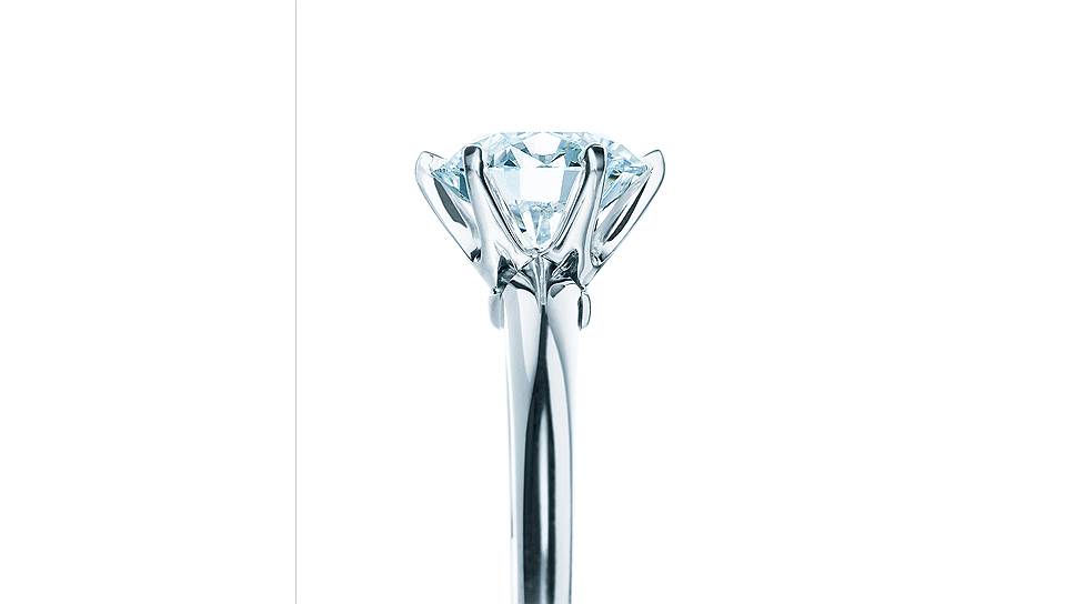 Помолвочное кольцо Tiffany Setting, белое золото, бриллианты 

