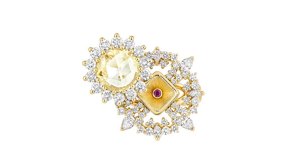 Кольцо Volupte Diamant Jaune, желтое золото, бриллианты, желтый бриллиант, рубины 
