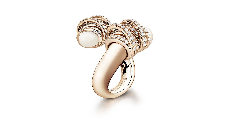 Кольцо Allegra Toi &amp; Moi, розовое золото, кахолонг, бриллианты 
