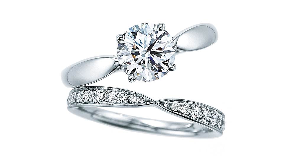 Помолвочное и обручальное кольца Tiffany Harmony, белое золото, бриллианты 

