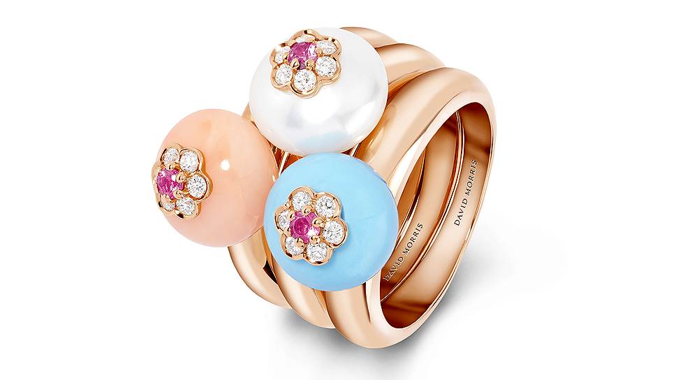 David Morris, кольцо Berry, розовое золото, бирюза, коралл, жемчуг, розовые сапфиры, бриллианты 
