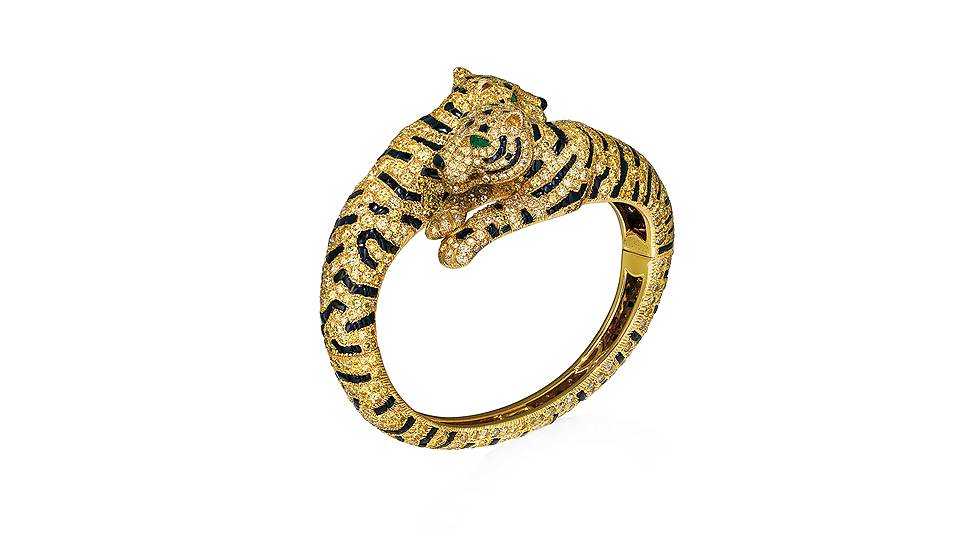 Браслет Tiger из золота с цветными бриллиантами, ониксом и изумрудами, Cartier, эстимейт CHF 200-300 тыс. Топ-лот ювелирных торгов в Женеве 16 ноября 2018 года