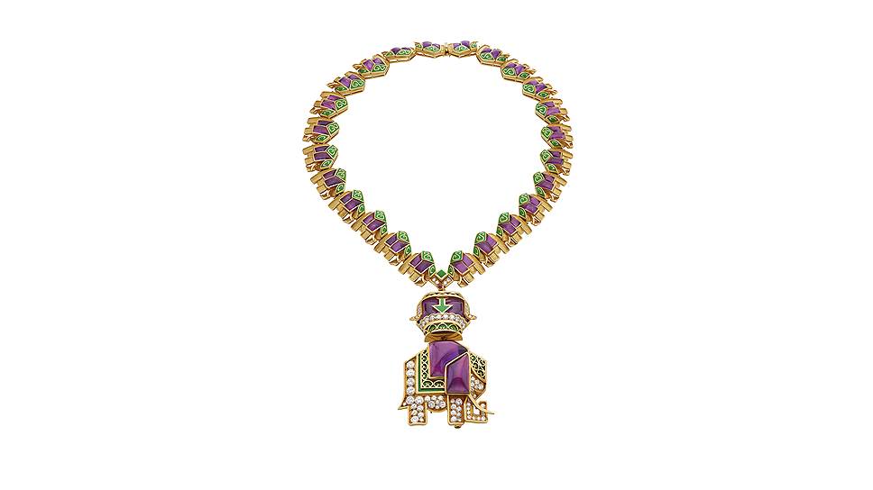 Ожерелье из золота с аметистами, бриллиантами и зеленой эмалью, 1971, коллекция наследия Bvlgari 

