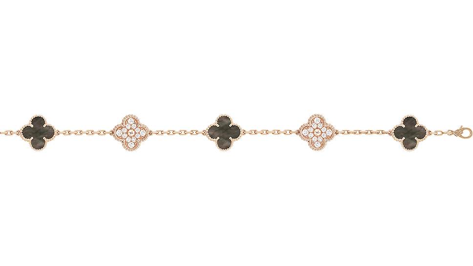 Браслет Vintage Alhambra, розовое золото, серыи&amp;#774; перламутр, бриллианты 