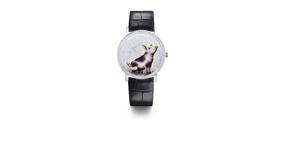 Piaget, часы Altiplano Year of The Pig, белое золото, эмаль, бриллианты, 38 мм, мануфактурный ультратонкий механизм Piaget 430P с ручным подзаводом, запас хода 43 часа