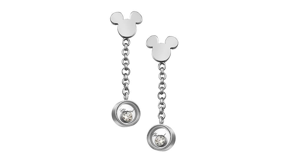Серьги Chopard из коллекции Happy Mickey, белое золото, плавающие бриллианты